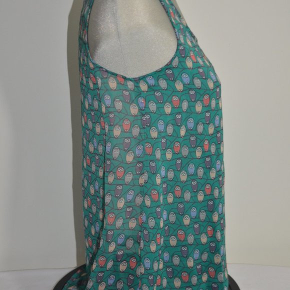 Blue Bird Sheer Green Owl Print Sheer Tank Pocket - Picture 7 of 10